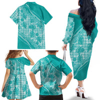 Hawaii Breadfruit Palaka Family Matching Off The Shoulder Long Sleeve Dress and Hawaiian Shirt Polu Opal Maile Lei LT9 - Polynesian Pride