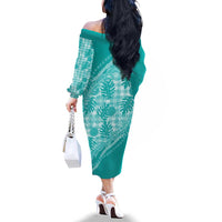 Hawaii Breadfruit Palaka Family Matching Off The Shoulder Long Sleeve Dress and Hawaiian Shirt Polu Opal Maile Lei LT9 - Polynesian Pride