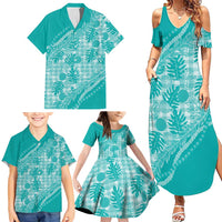 Hawaii Breadfruit Palaka Family Matching Summer Maxi Dress and Hawaiian Shirt Polu Opal Maile Lei - Polynesian Pride