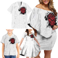 New Zealand Maori Heart Tribal Personalised Family Matching Off Shoulder Short Dress and Hawaiian Shirt Polynesian Patterns LT9 - Polynesian Pride