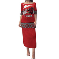 Tonga Heart Tribal Personalised Family Matching Puletasi and Hawaiian Shirt Polynesian Patterns LT9 Mom's Dress Red - Polynesian Pride