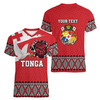 Tonga Heart Tribal Personalised Women V-Neck T-Shirt Polynesian Patterns