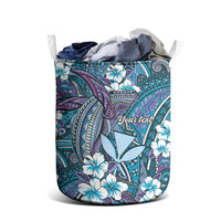 Personalised Hawaii Tribal Humpback Whale Laundry Basket Polu Hibiscus Seamless Pattern