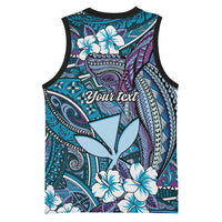 Personalised Hawaii Tribal Humpback Whale Basketball Jersey Polu Hibiscus Seamless Pattern