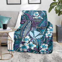 Personalised Hawaii Tribal Humpback Whale Blanket Polu Hibiscus Seamless Pattern
