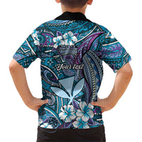Personalised Hawaii Tribal Humpback Whale Family Matching Off The Shoulder Long Sleeve Dress and Hawaiian Shirt Polu Hibiscus Seamless Pattern LT9 - Polynesian Pride