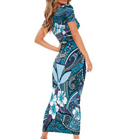 Personalised Hawaii Tribal Humpback Whale Family Matching Short Sleeve Bodycon Dress and Hawaiian Shirt Polu Hibiscus Seamless Pattern LT9 - Polynesian Pride