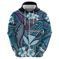 Personalised Hawaii Tribal Humpback Whale Hoodie Polu Hibiscus Seamless Pattern