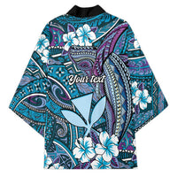 Personalised Hawaii Tribal Humpback Whale Kimono Polu Hibiscus Seamless Pattern