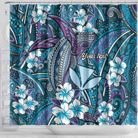 Personalised Hawaii Tribal Humpback Whale Shower Curtain Polu Hibiscus Seamless Pattern