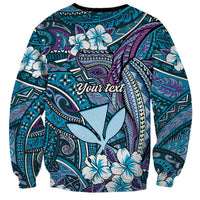 Personalised Hawaii Tribal Humpback Whale Sweatshirt Polu Hibiscus Seamless Pattern