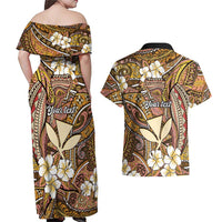 Personalised Hawaii Tribal Humpback Whale Couples Matching Off Shoulder Maxi Dress and Hawaiian Shirt Melemele Hibiscus Seamless Pattern LT9 - Polynesian Pride
