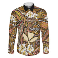 Personalised Hawaii Tribal Humpback Whale Family Matching Long Sleeve Bodycon Dress and Hawaiian Shirt Melemele Hibiscus Seamless Pattern LT9 Dad's Shirt - Long Sleeve Gold - Polynesian Pride