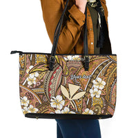 Personalised Hawaii Tribal Humpback Whale Leather Tote Bag Melemele Hibiscus Seamless Pattern
