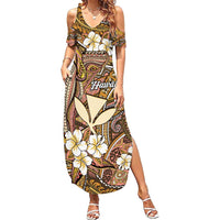 Personalised Hawaii Tribal Humpback Whale Summer Maxi Dress Melemele Hibiscus Seamless Pattern