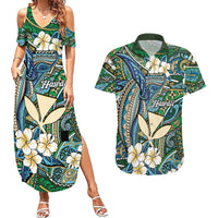 Personalised Hawaii Tribal Humpback Whale Couples Matching Summer Maxi Dress and Hawaiian Shirt Omaomao Hibiscus Seamless Pattern