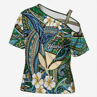 Personalised Hawaii Tribal Humpback Whale Cross Shoulder Shirt Omaomao Hibiscus Seamless Pattern