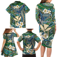 Personalised Hawaii Tribal Humpback Whale Family Matching Long Sleeve Bodycon Dress and Hawaiian Shirt Omaomao Hibiscus Seamless Pattern LT9 - Polynesian Pride