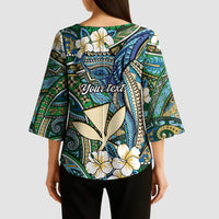 Personalised Hawaii Tribal Humpback Whale Kimono Sleeve Blouse Omaomao Hibiscus Seamless Pattern