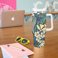 Personalised Hawaii Tribal Humpback Whale Tumbler With Handle Omaomao Hibiscus Seamless Pattern