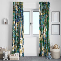Personalised Hawaii Tribal Humpback Whale Window Curtain Omaomao Hibiscus Seamless Pattern