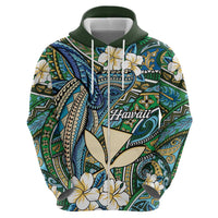 Personalised Hawaii Tribal Humpback Whale Zip Hoodie Omaomao Hibiscus Seamless Pattern