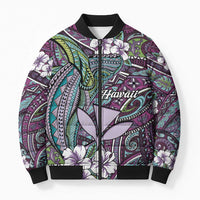 Personalised Hawaii Tribal Humpback Whale Bomber Puffer Jacket Poni Hibiscus Seamless Pattern