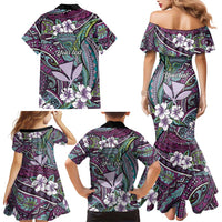 Personalised Hawaii Tribal Humpback Whale Family Matching Mermaid Dress and Hawaiian Shirt Poni Hibiscus Seamless Pattern LT9 - Polynesian Pride