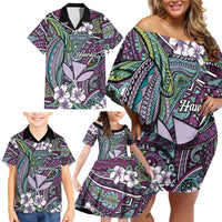 Personalised Hawaii Tribal Humpback Whale Family Matching Off Shoulder Short Dress and Hawaiian Shirt Poni Hibiscus Seamless Pattern LT9 - Polynesian Pride