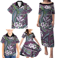 Personalised Hawaii Tribal Humpback Whale Family Matching Puletasi and Hawaiian Shirt Poni Hibiscus Seamless Pattern