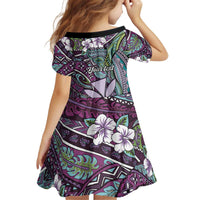 Personalised Hawaii Tribal Humpback Whale Kid Short Sleeve Dress Poni Hibiscus Seamless Pattern
