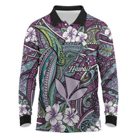 Personalised Hawaii Tribal Humpback Whale Long Sleeve Polo Shirt Poni Hibiscus Seamless Pattern