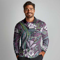Personalised Hawaii Tribal Humpback Whale Long Sleeve Polo Shirt Poni Hibiscus Seamless Pattern
