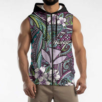 Personalised Hawaii Tribal Humpback Whale Sleeveless Zip Hoodie Poni Hibiscus Seamless Pattern