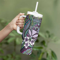 Personalised Hawaii Tribal Humpback Whale Tumbler With Handle Poni Hibiscus Seamless Pattern