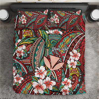 Personalised Hawaii Tribal Humpback Whale Bedding Set Ulaula Hibiscus Seamless Pattern
