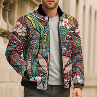 Personalised Hawaii Tribal Humpback Whale Bomber Puffer Jacket Ulaula Hibiscus Seamless Pattern