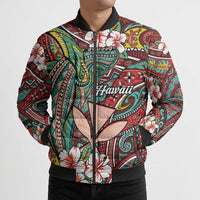 Personalised Hawaii Tribal Humpback Whale Bomber Puffer Jacket Ulaula Hibiscus Seamless Pattern