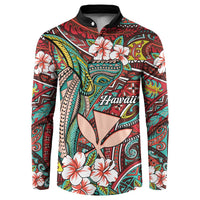 Personalised Hawaii Tribal Humpback Whale Button Sweatshirt Ulaula Hibiscus Seamless Pattern