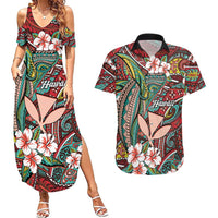 Personalised Hawaii Tribal Humpback Whale Couples Matching Summer Maxi Dress and Hawaiian Shirt Ulaula Hibiscus Seamless Pattern