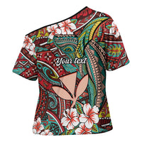 Personalised Hawaii Tribal Humpback Whale Cross Shoulder Shirt Ulaula Hibiscus Seamless Pattern