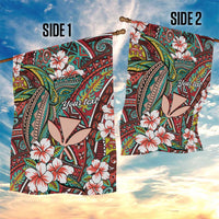 Personalised Hawaii Tribal Humpback Whale Garden Flag Ulaula Hibiscus Seamless Pattern