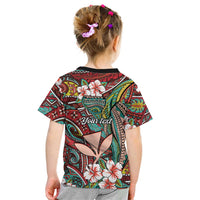 Personalised Hawaii Tribal Humpback Whale Kid T Shirt Ulaula Hibiscus Seamless Pattern