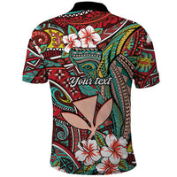 Personalised Hawaii Tribal Humpback Whale Polo Shirt Ulaula Hibiscus Seamless Pattern