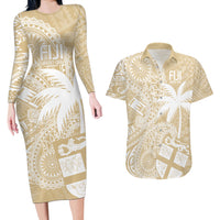 Custom Indo Fijians Couples Matching Long Sleeve Bodycon Dress and Hawaiian Shirt Fiji ke Hindustani Polyneisan Paisley Beige Style LT9 Beige - Polynesian Pride