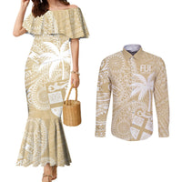 Custom Indo Fijians Couples Matching Mermaid Dress and Long Sleeve Button Shirt Fiji ke Hindustani Polyneisan Paisley Beige Style LT9 Beige - Polynesian Pride