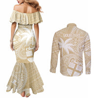 Custom Indo Fijians Couples Matching Mermaid Dress and Long Sleeve Button Shirt Fiji ke Hindustani Polyneisan Paisley Beige Style LT9 - Polynesian Pride