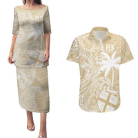 Custom Indo Fijians Couples Matching Puletasi and Hawaiian Shirt Fiji ke Hindustani Polyneisan Paisley Beige Style LT9 Beige - Polynesian Pride