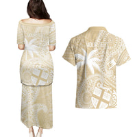 Custom Indo Fijians Couples Matching Puletasi and Hawaiian Shirt Fiji ke Hindustani Polyneisan Paisley Beige Style LT9 - Polynesian Pride