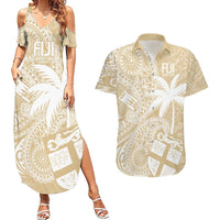 Custom Indo Fijians Couples Matching Summer Maxi Dress and Hawaiian Shirt Fiji ke Hindustani Polyneisan Paisley Beige Style LT9 Beige - Polynesian Pride